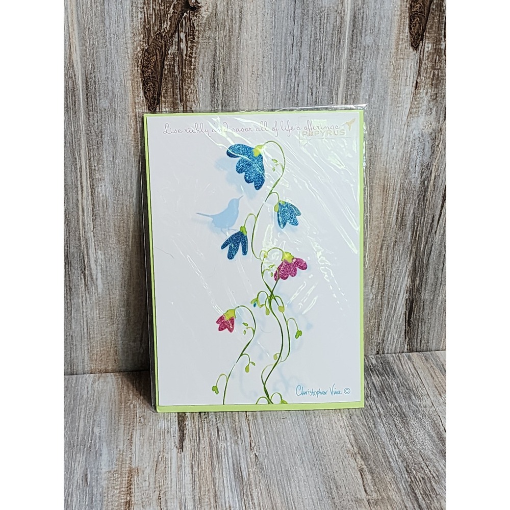 Papyrus Christopher Vine Birthday Card Glitter Floral Bird Live Richly Green